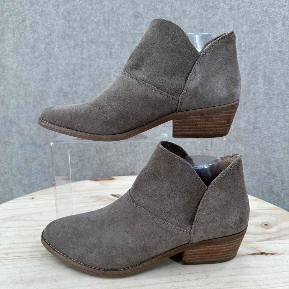 Lucky Brand Fahmida Ankle Booties 9 Grey Suede Side Cutout Stacked Heel Shooties